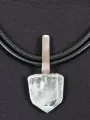 Darkgem - Necklace with rock crystal with inclusions on 2 leather straps II