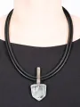 Darkgem - Necklace with rock crystal with inclusions on 2 leather straps II