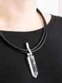 Darkgem - Collier avec cristal de roche avec inclusions sur 2 lanières de cuir I