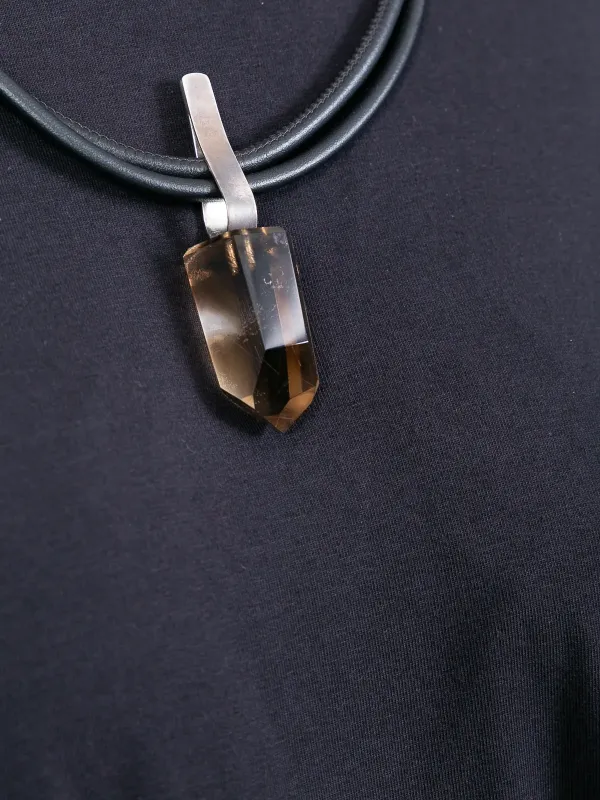 Handmade Smoky Quartz Cluster Leather Necklace buy